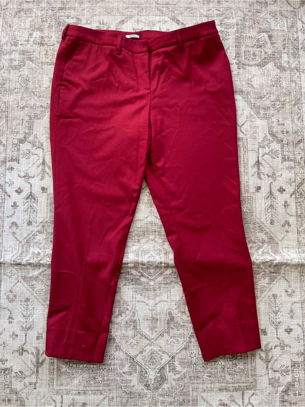 Miu Miu Burgundy Cropped Tomato Red lDress Pants